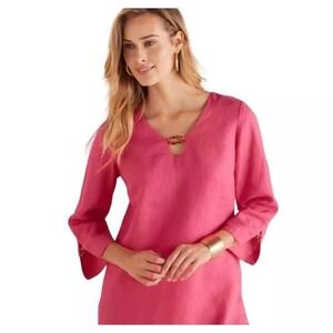 Soft Surroundings Women's Saja Linen Tunic Top Pink Tortoise Shell Accent Large